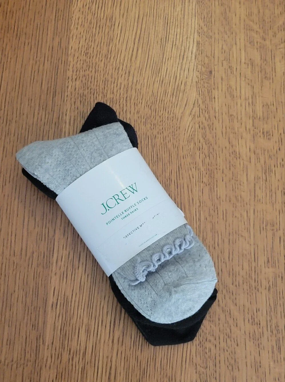 J. Crew Pointelle Ruffle Socks- 3 pack - Navy, Black, Grey